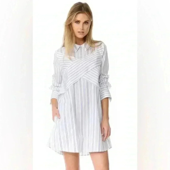 BCBGMAXAZRIA Blue and White Striped Shirt Dress Size Small - Picture 3 of 7